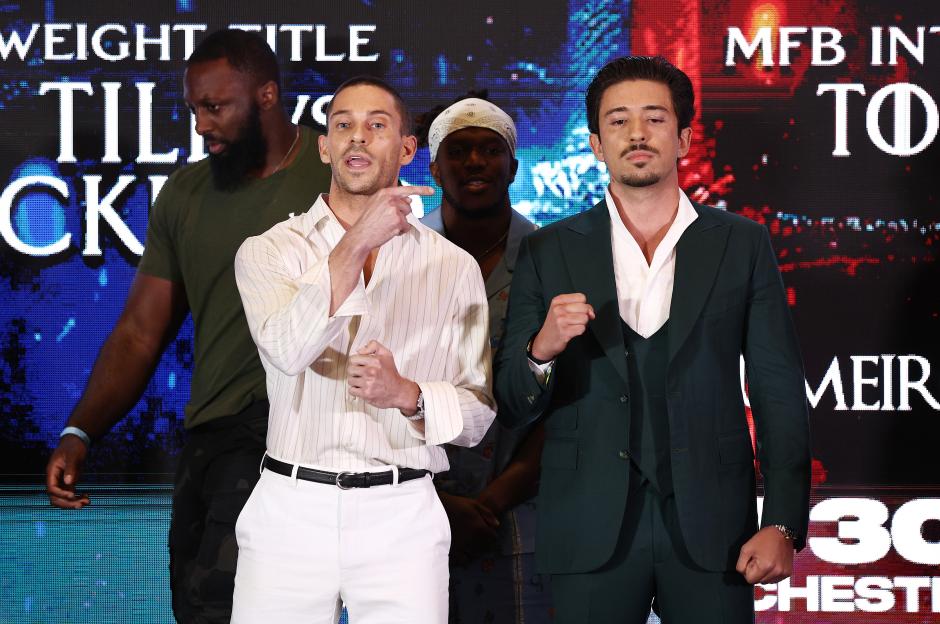 Joey Essex and Numeiro at a press conference.