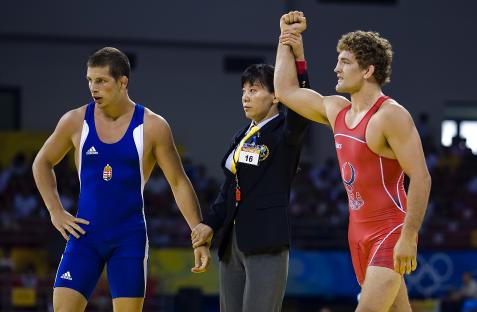 Ben Askren of the United States wins a wrestling match.