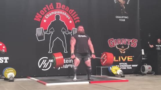 Eddie Hall deadlifting a world record weight.