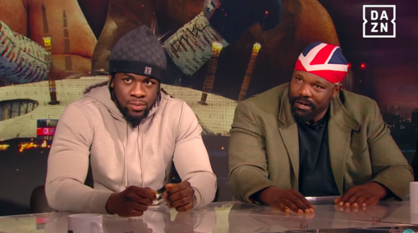 Two men discussing boxing on DAZN.