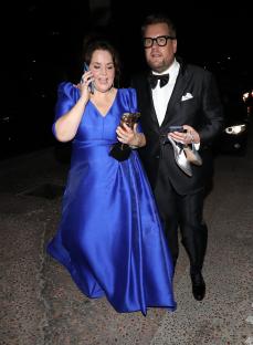 Ruth Jones and James Corden at an awards ceremony.