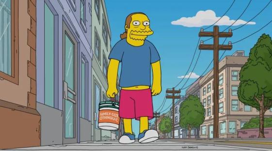 Illustration of a Simpsons character carrying a paint bucket.
