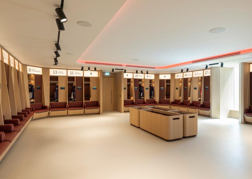 Manchester United's Carrington Training Centre changing room.