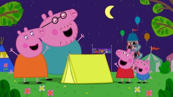 Illustration of the Peppa Pig family camping.