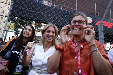 Lando Norris' girlfriend and mother celebrating his Monaco Grand Prix win.