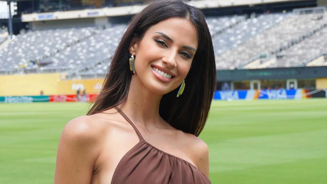 Stunning DAZN reporter goes braless in slinky dress at Club World Cup as fans say ‘what a bombshell you are’