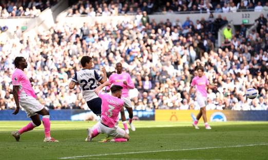 Brennan Johnson scoring a goal for Tottenham Hotspur.