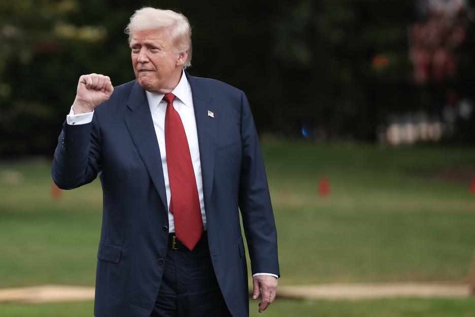 President Trump leaving the White House, giving a fist pump.
