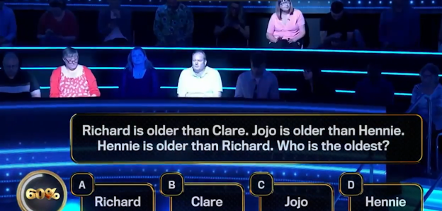 Screenshot of a game show question: 