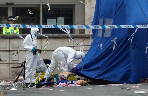 Forensic officers at a crime scene.