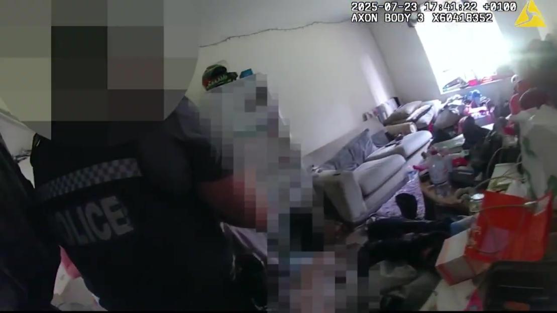 Bodycam footage of a police arrest.