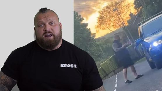 Eddie Hall in a video, warning against visiting his house.
