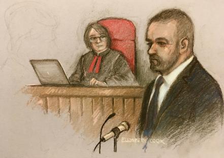 Court sketch of Wayne Rooney giving evidence.