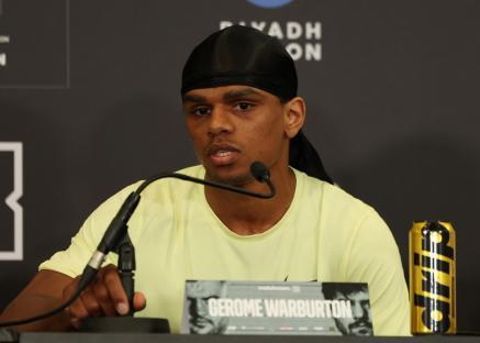 LONDON, ENGLAND - MAY 14: Gerome Warburton during today's Press Conference ahead of the Matchroom Boxing event at the weekend at Canary Riverside Plaza Hotel on May 14, 2025 in London, England. (Photo by Mark Robinson/Matchroom Boxing/Getty Images).