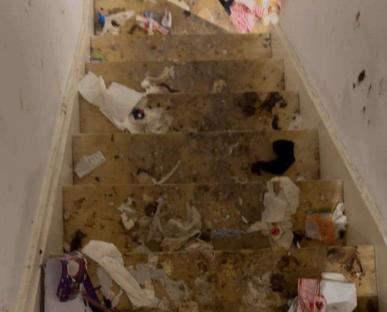 Filthy stairs in an abandoned flat.