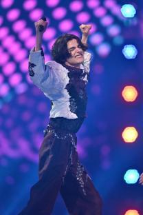 Marko BoÃ
¡njak representing Croatia performing at the Eurovision Song Contest.