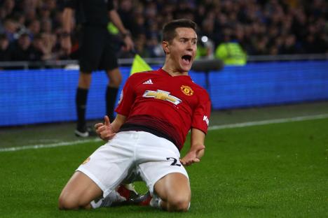 Ander Herrera of Manchester United celebrating a goal.