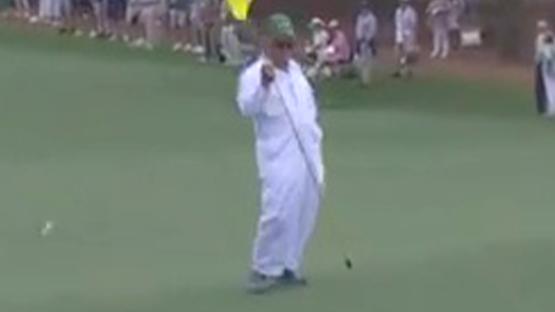 ‘Is this real?’ – Bizarre moment Augusta official gets whacked on the bum by golf ball as fans say ‘can’t stop laughing’