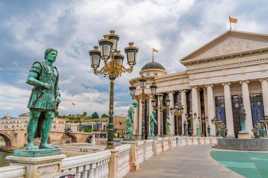 Archaeological Museum of Macedonia and Bridge of Civilizations in Skopje.