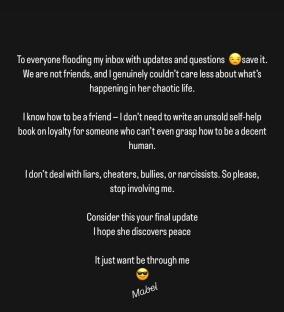 Screenshot of a social media post stating the author will not be providing updates on a friend's life.