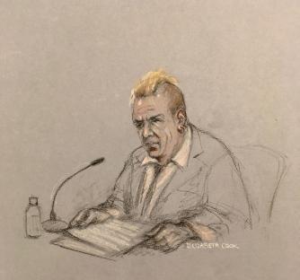 Court sketch of John Lydon giving evidence.
