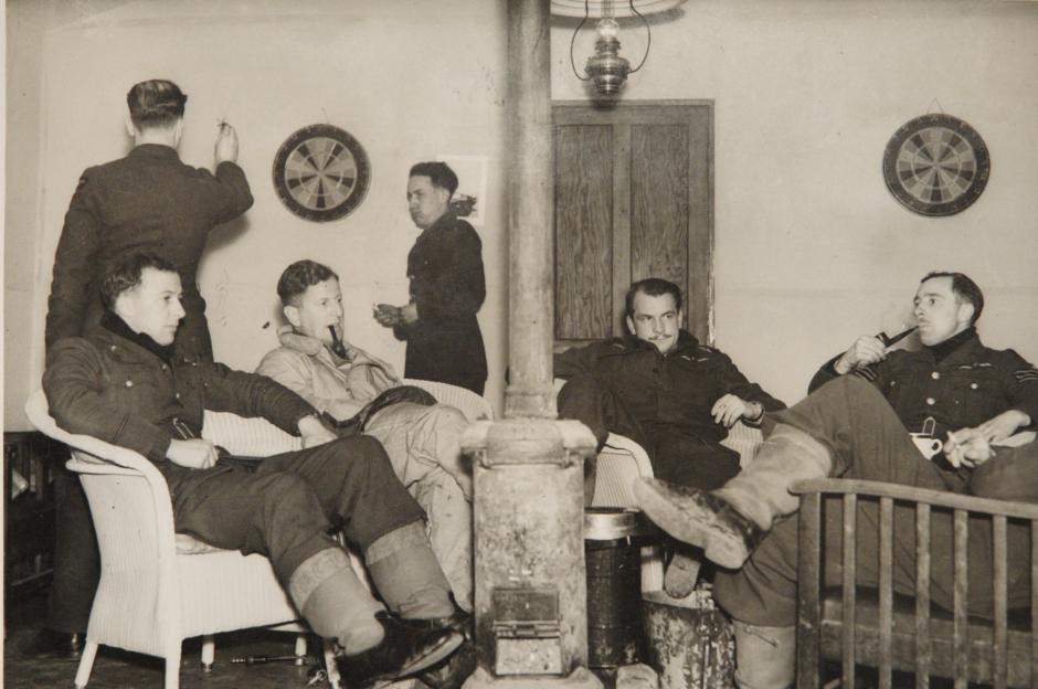 Photo of Battle of Britain pilots relaxing and playing darts.