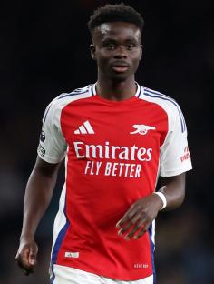 Bukayo Saka of Arsenal in a Premier League match.