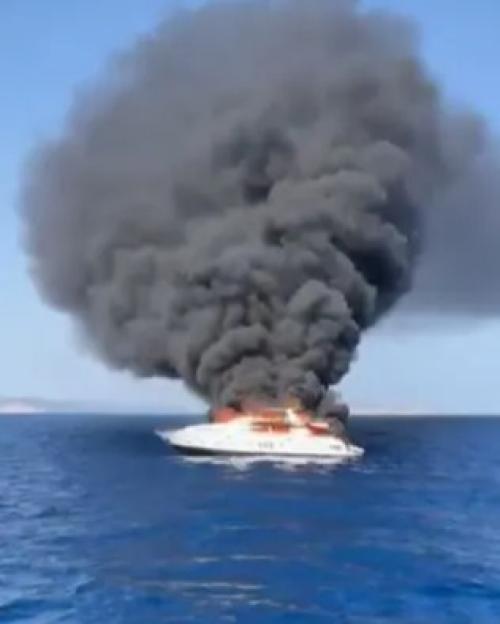 Burning yacht sinking off the coast of Ibiza.