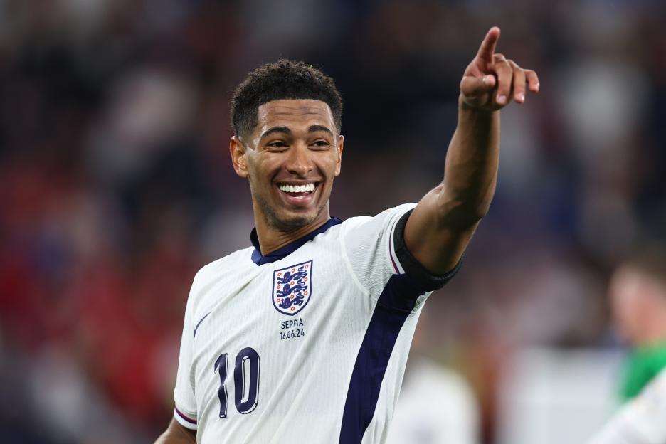 Jude Bellingham of England celebrating during a Euro 2024 match.