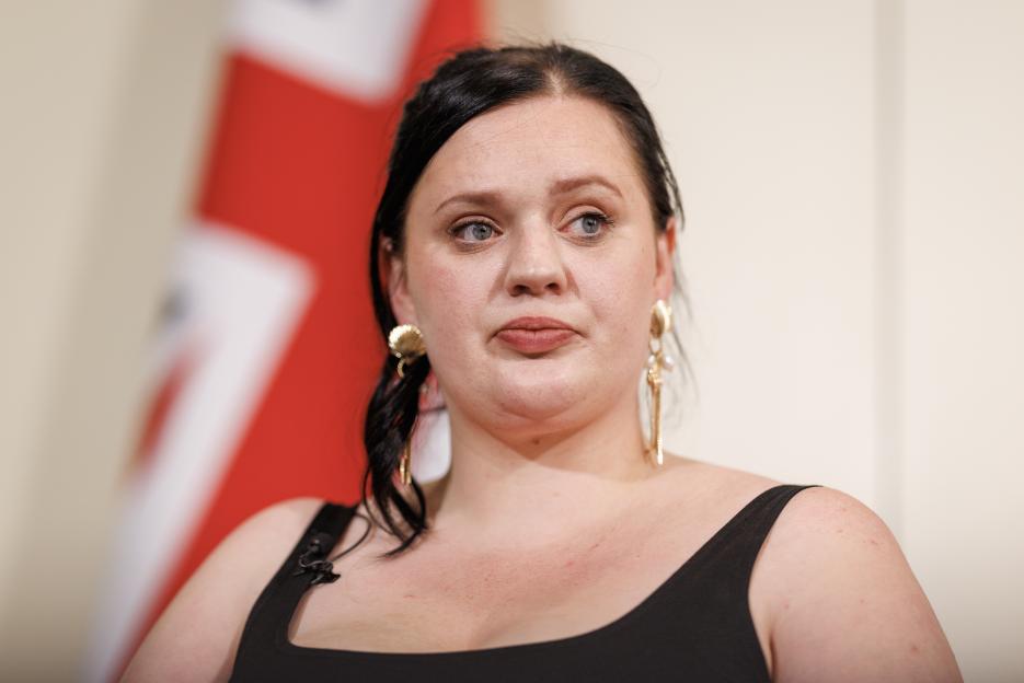Fiona Goddard, a survivor who has waived her right to anonymity, attending a press conference.