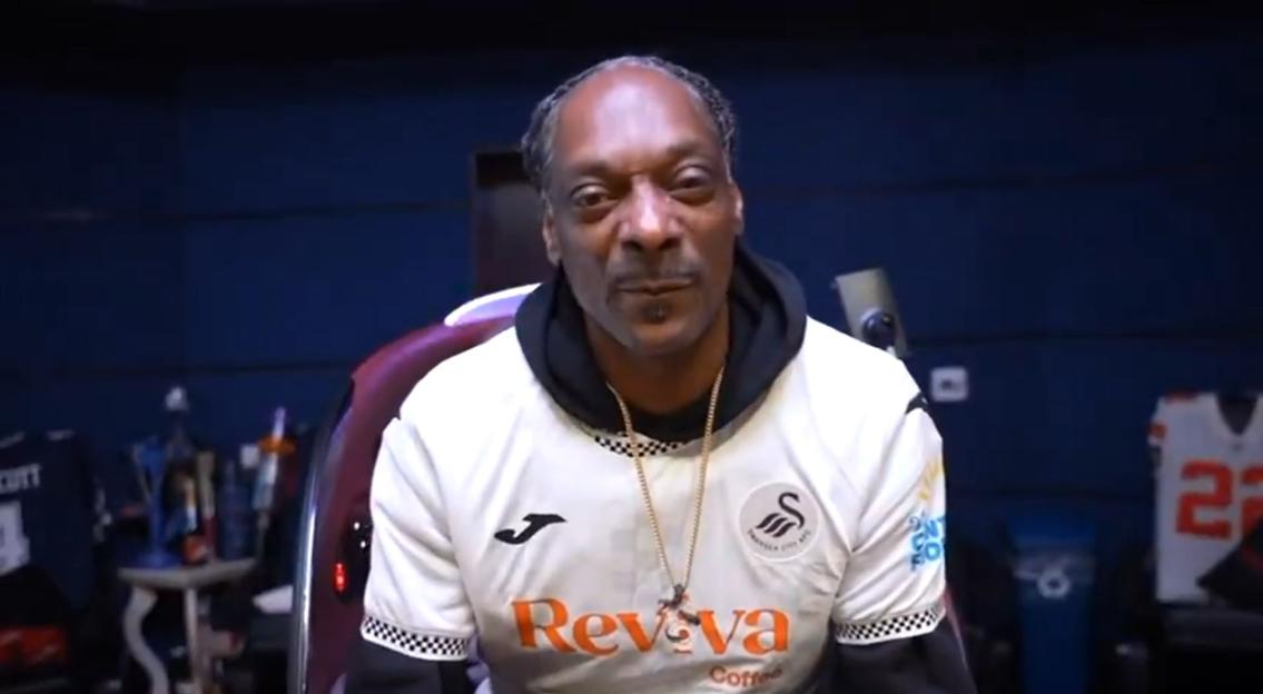 Snoop Dogg in Swansea City AFC jersey.