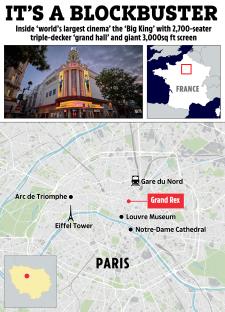 Map showing the location of the Grand Rex cinema in Paris, France.