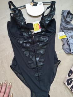 Black lingerie bodysuit and bra on sale.