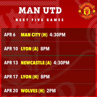 Manchester United's next five games schedule.