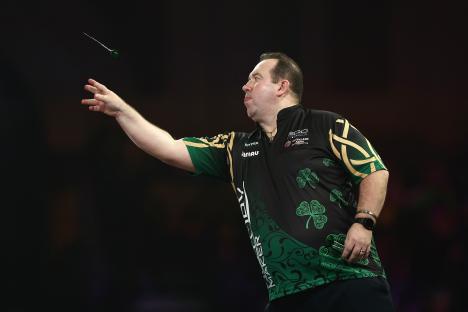 Brendan Dolan of Northern Ireland throwing a dart.