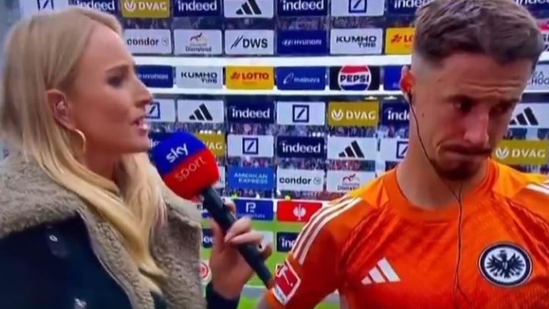 Awkward moment Sky Sports reporter makes gaffe live on TV and asks football star if he’s happy with win after 4-1 loss