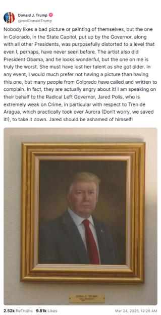 Framed portrait of Donald Trump.