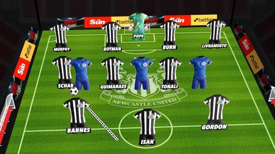 Illustration of Newcastle United vs Chelsea football team formations.