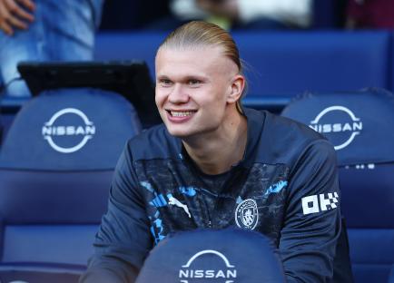 Erling Haaland of Manchester City on the substitutes bench.