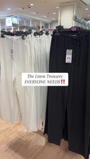 £14 linen trousers in black and white.