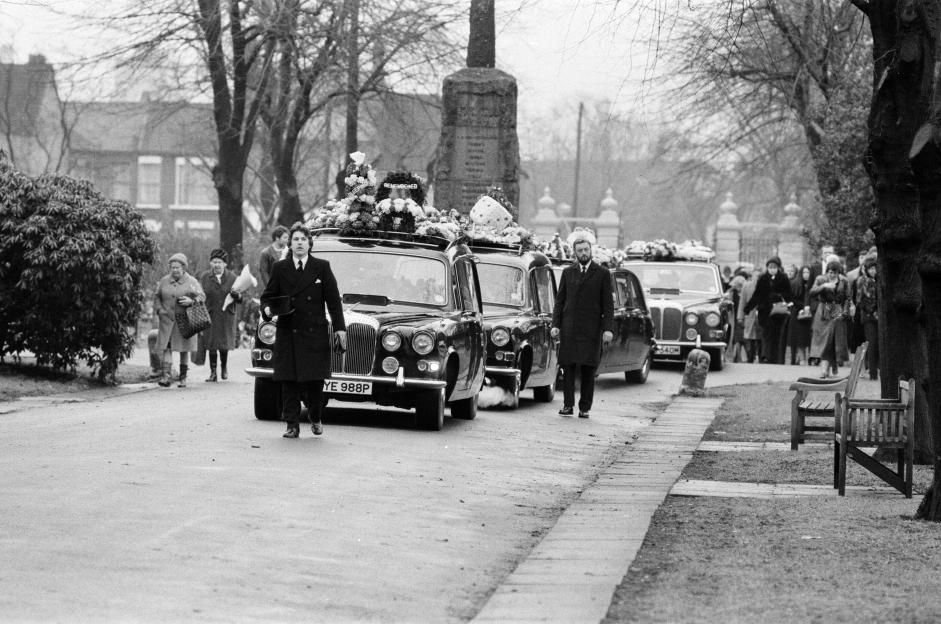 Funeral procession for Mickey Calvey, shot by police after a supermarket robbery.