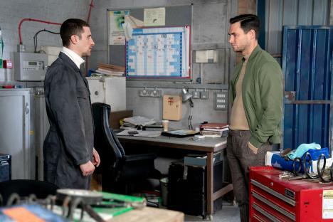 Scene from EastEnders featuring Zack Hudson and Harry Mitchell.