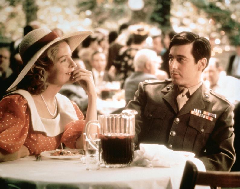 Al Pacino as Michael Corleone and Diane Keaton as Kay Adams in The Godfather (1972).