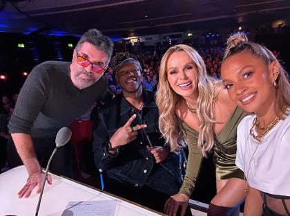 Photo of Simon Cowell, KSI, Amanda Holden, and Alesha Dixon at Britain's Got Talent.
