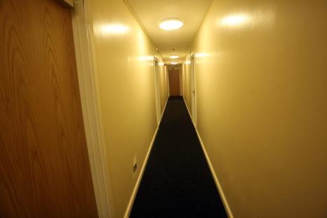 Long hallway in a building.