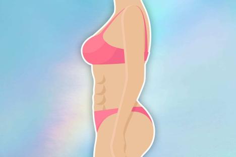 Illustration of a woman's toned abdomen in a pink bikini.