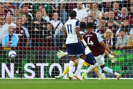 Ezri Konsa of Aston Villa scoring a goal.