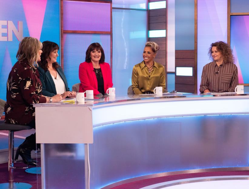 Ruth Langsford, Coleen Nolan, Anne Nolan, Dame Kelly Holmes, and Nadia Sawalha on the Loose Women TV show.
