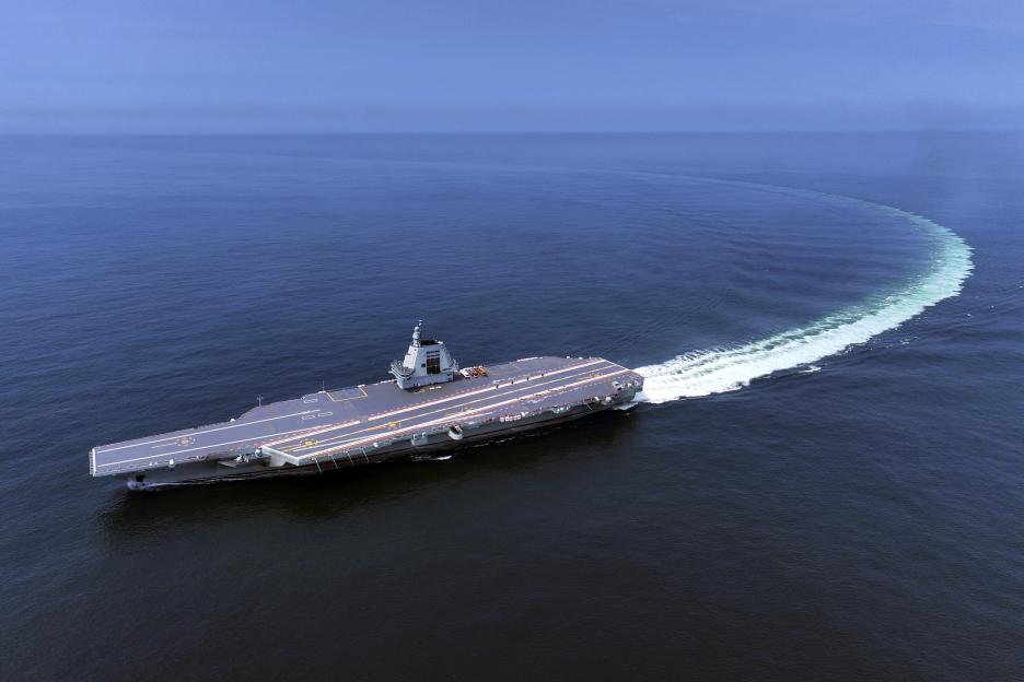 China's Fujian aircraft carrier during sea trials.