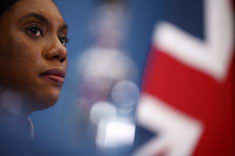 Kemi Badenoch at a press conference.